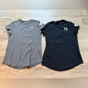 Under Armour Gray and Black Short Sleeve Tees Girls YL